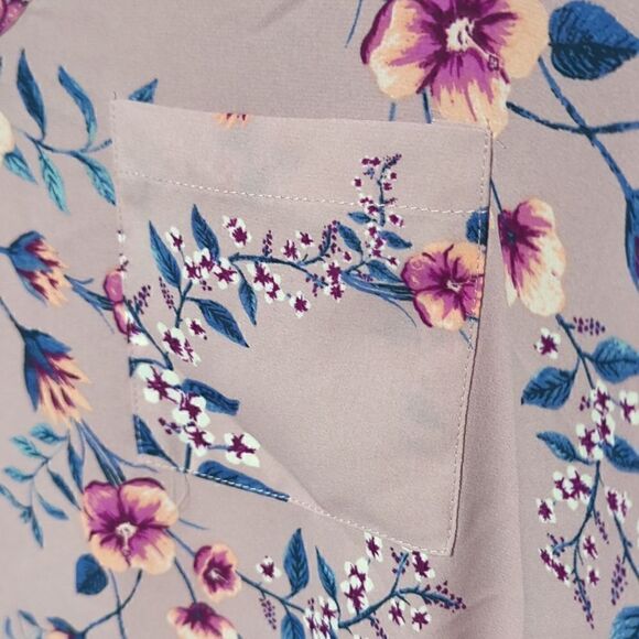 Pink Rose Purple Floral V Neck Blouse - Picture 3 of 6
